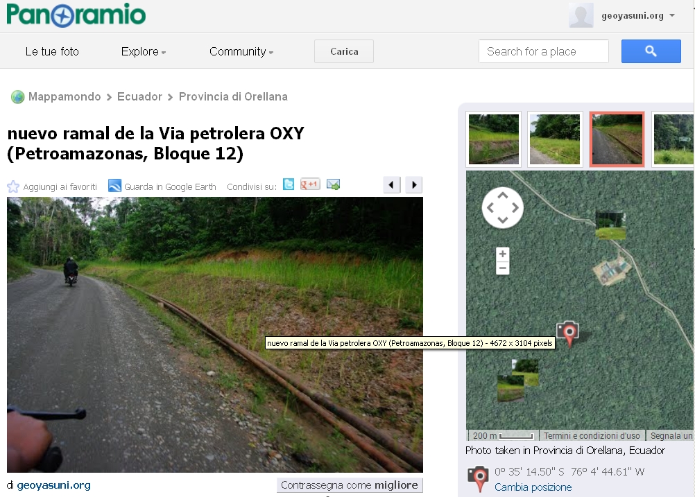 Via Petrolera OXY y oleoductos en superficie (Petroamazonas, bloque 12)